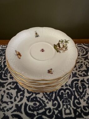 Herend Hungary White Porcelain Tea Saucer Plates 9 butterflies birds